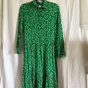 H&M Midi Green Floral Long Sleeve Dress